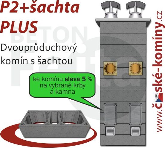 Komínová sestava PLUS P2+šachta, 10 m, 180-90°/180-90°, 2x čistič