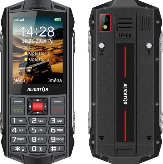 Tlačítkový telefon ALIGATOR R45 eXtremo černo-červený (Černo-červený odolný tlačítkový telefon ALIGATOR R45 eXtremo s IP68)