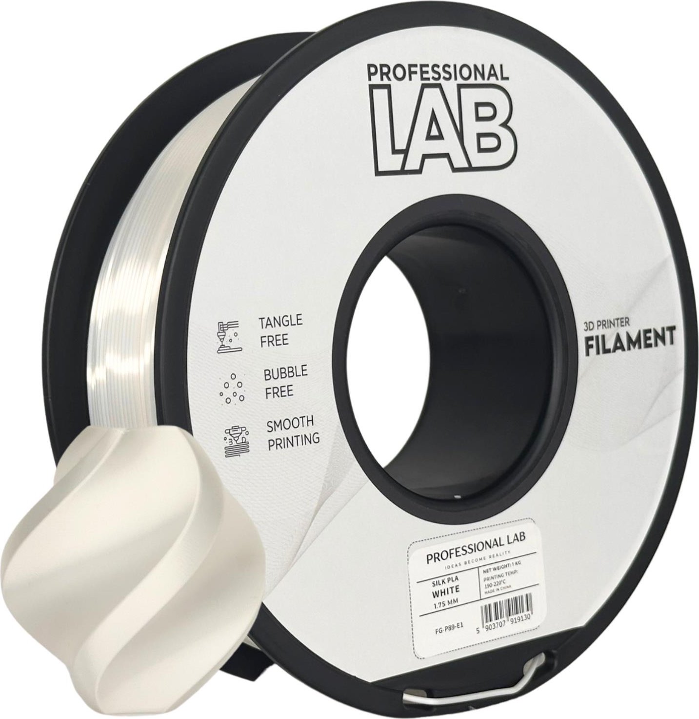 Filament Professional Lab PLA Silk 1,75 mm 1 kg, Bílá FG-P89-E1