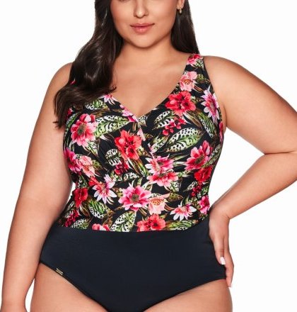 Jednodílné plavky Ava Lingerie SKJ 60 Floral - bez kostice Černo-barevná 85H