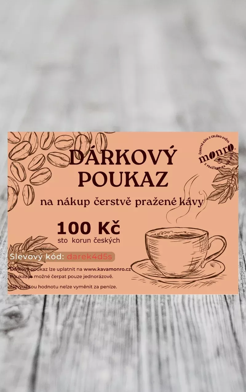 Dárkový poukaz na nákup čerstvě pražené kávy 100Kč