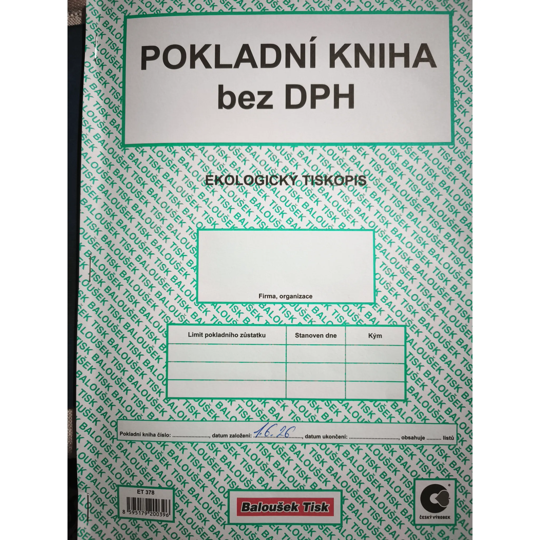 Fotografie 3 - Tiskopis Baloušek Tisk ET378 pokladní kniha bez DPH A4 50 listů