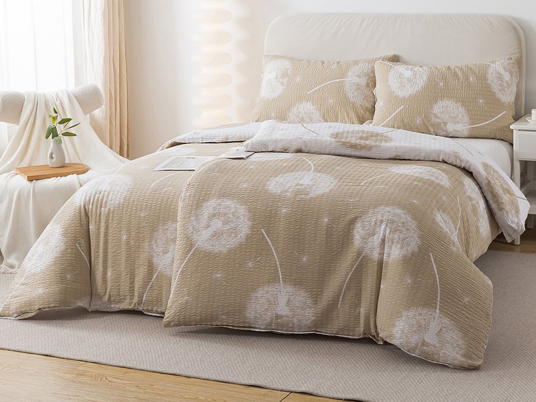 XPOSE® Krepové povlečení PAMPELIŠKY DUO - hnědé/bílé 140x200 cm, 70x90 cm, Krep + Prodloužená možnost vrácení zboží do 50 dnů