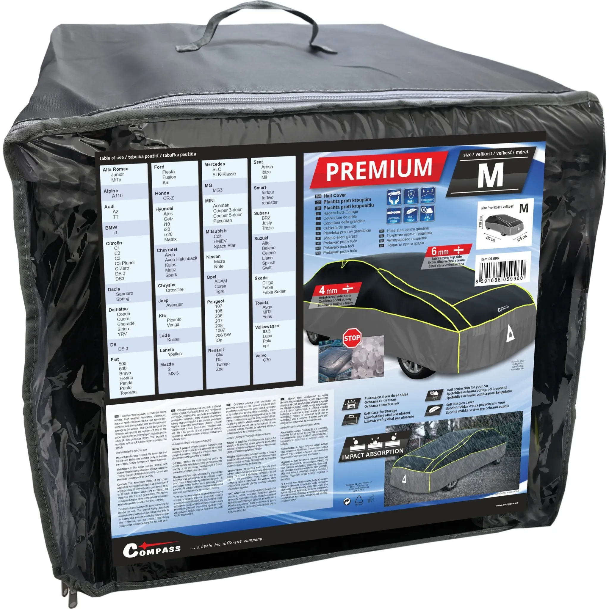 Fotografie 2 - Plachta na motorové vozidlo Compass Premium ochranná plachta proti kroupám 430 x 165 x 119 cm