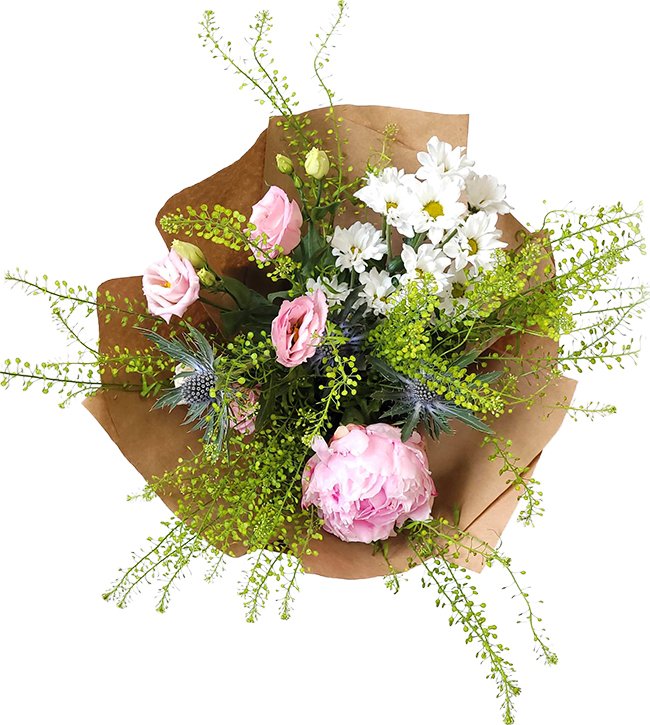 Rozvoz květin - Pivoňka, eustoma, santinky
