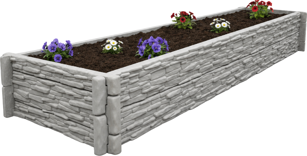 Báča Beton Betonový vyvýšený záhon - štípaný kámen 200 x 80 cm Výška záhonu: 25 cm, Barva záhonu: Přírodní šedá