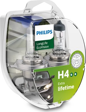 Sada žárovek 2xH4 12V 60/55W P43t Philips 12342LLECOS2, 36257 LongLife EcoVision