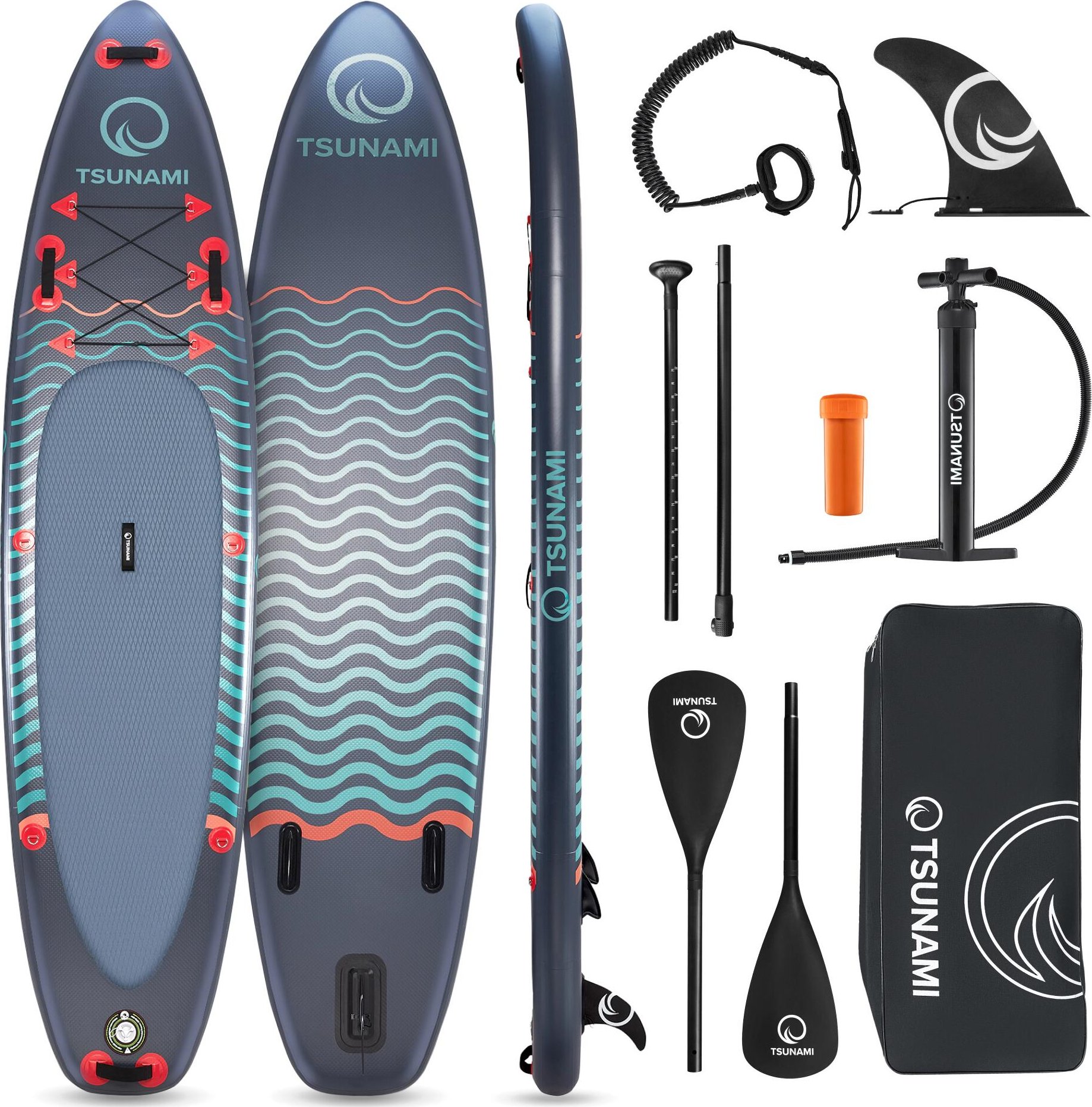 TSUNAMI Nafukovací Paddleboard SUP all-round stand up paddle TSUNAMI 350 cm 350cm ŠEDÁ
