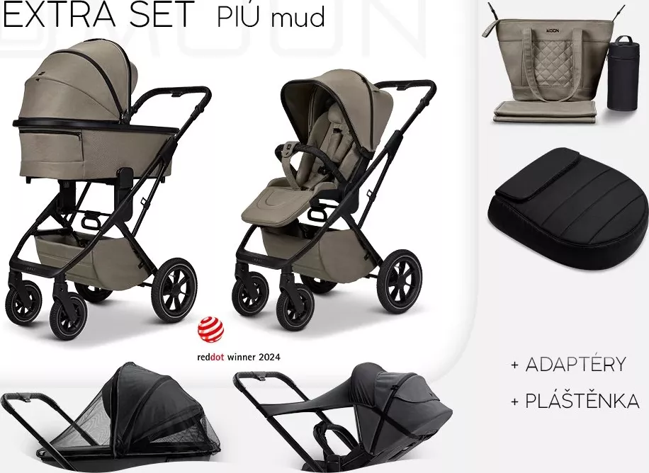 Kočárek Moon PIÚ Extra set Black Matt - Mud