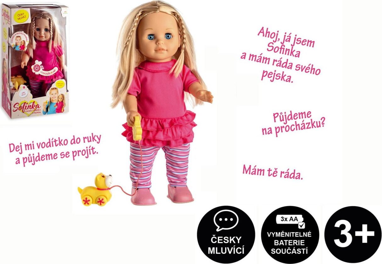 Teddies Panenka Sofinka 42 cm s pejskem chodící a česky mluvící v krabici