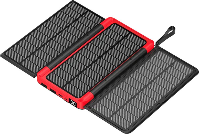 Skládací Solární 20000mAh Bezdrátová Powerbanka - Červená