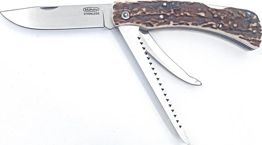Lovecký zavírací nůž HUBERT 3dílný s pilkou a páráčkem - střenka paroh 245-XP-3 | Nože Mikov Sport Outdoorové vybavení Nože a mačety Lovecké a turistické nože