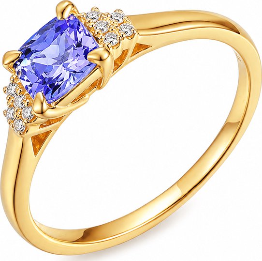 Briliantový prsten s tanzanitem 0,03 ct, žluté zlato 14K IZBR1378Y + dárkové balení LUXUS zdarma