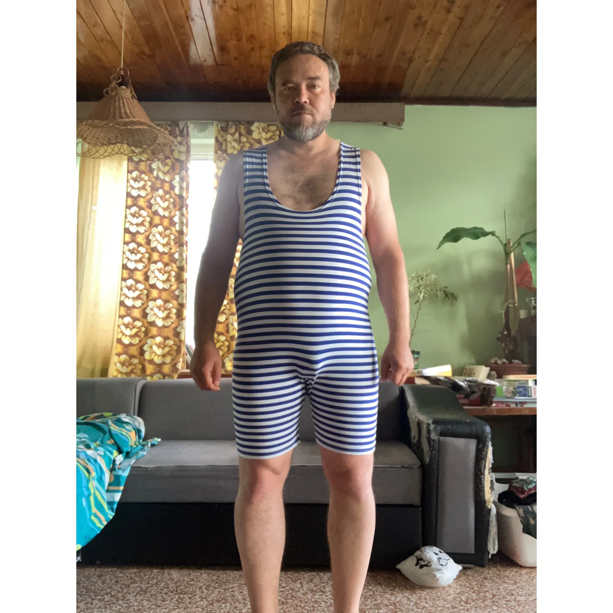 Fotografie 3 - Pánské plavky FLOWEAR Pánské retro plavky námořnické modré/bílé XXXL