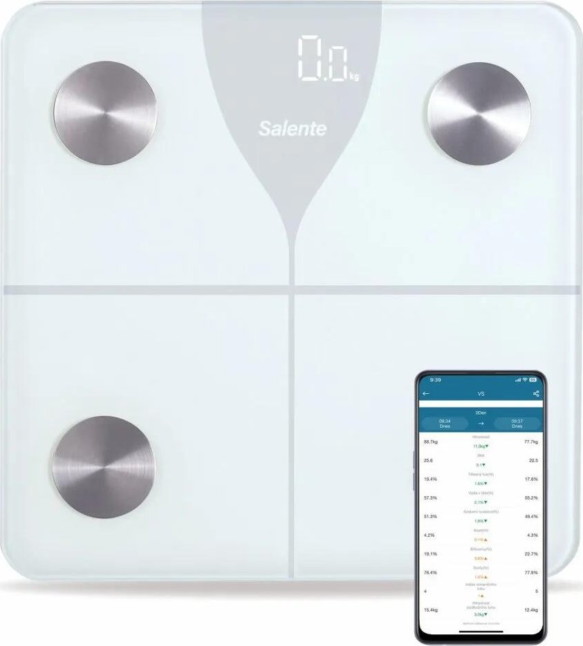 EVOLVEO Salente SlimFit, osobní diagnostická fitness váha, Bluetooth, bílá