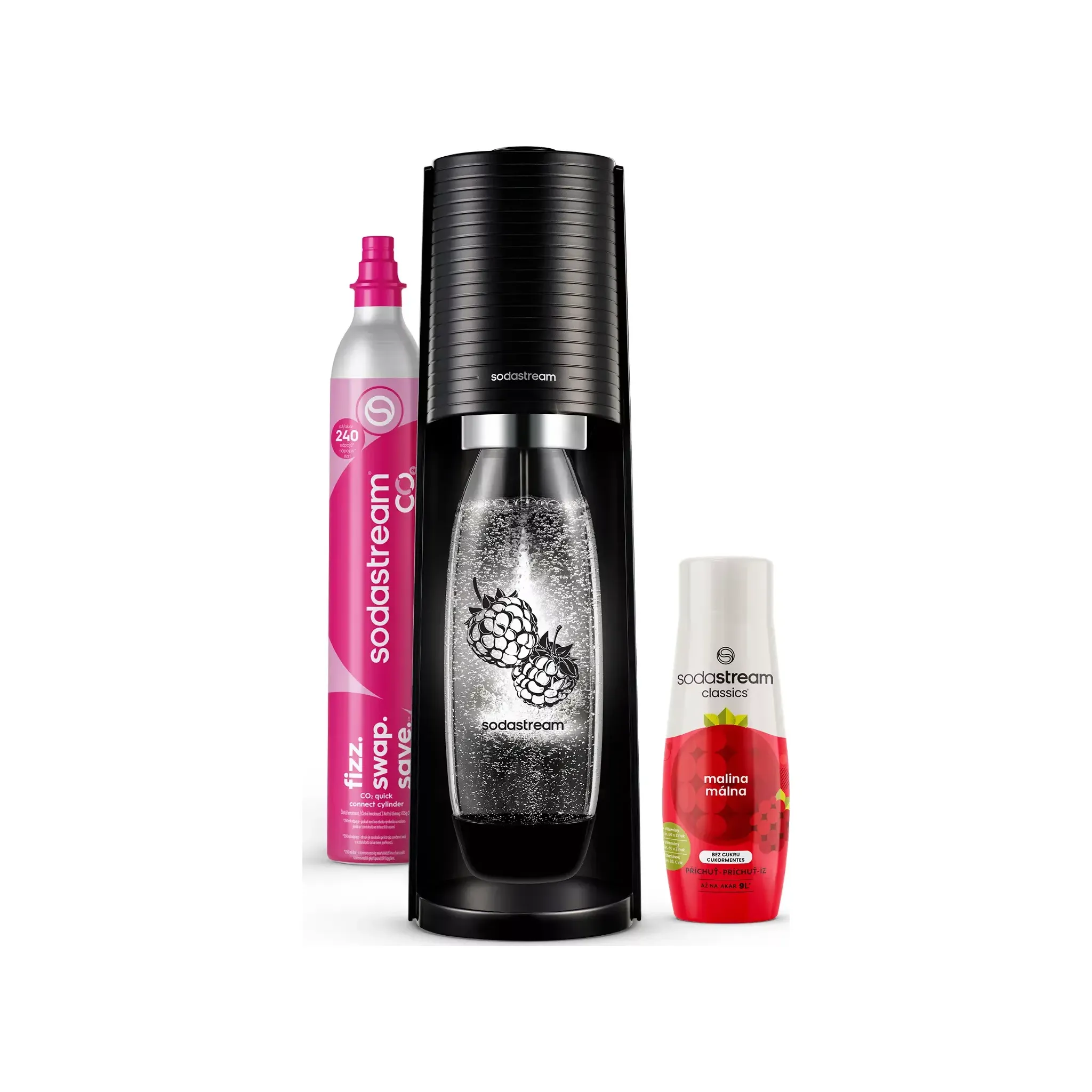 Fotografie 2 - Výrobník sody SodaStream Terra černý Malina Zero Megapack