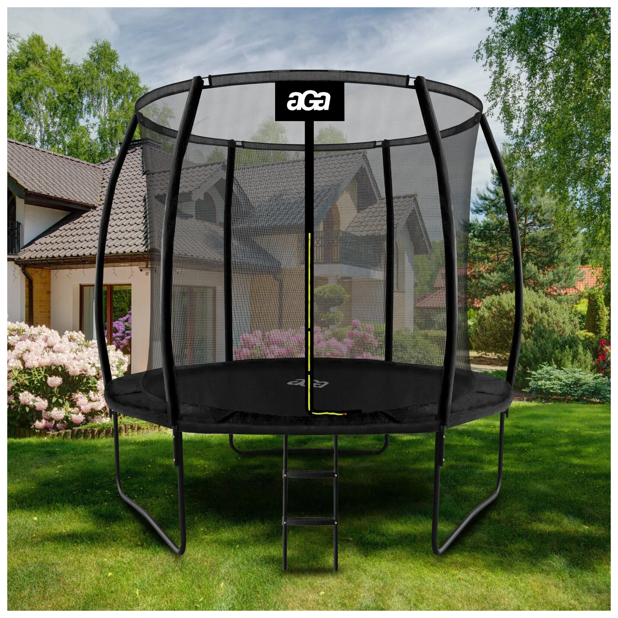Fotografie 8 - Trampolína Aga Sport Exclusive 250 cm černá + ochranná síť + žebřík
