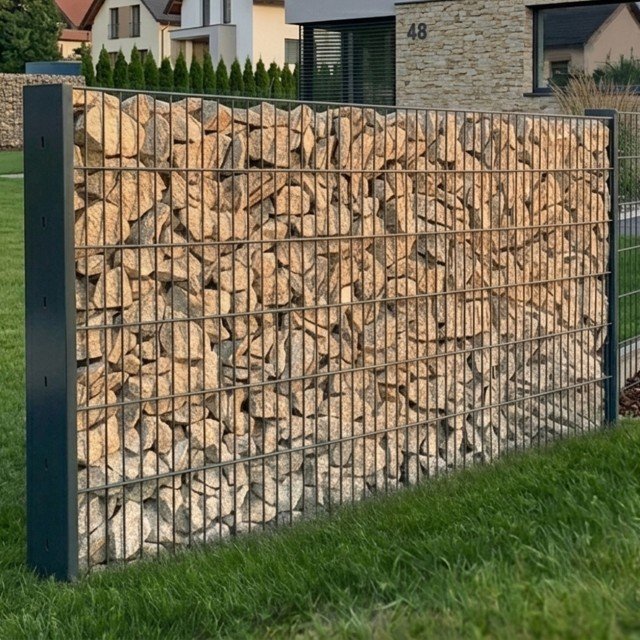 GABION SET 2D 2030mm | 2x plotový panel 2D 2030mm RAL 7016 + 2x gabion ohýbaný sloupek 2440mm RAL 7016 + 55x fixátor sítí RAL 7016 | BEZ KAMENÍ!