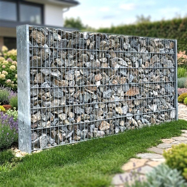 GABION SET 2D 1630mm | 2x plotový panel 2D 1630mm ZN + 2x gabion ohýbaný sloupek 2040mm ŽZN + 45x fixátor sítí ZN | BEZ KAMENÍ!