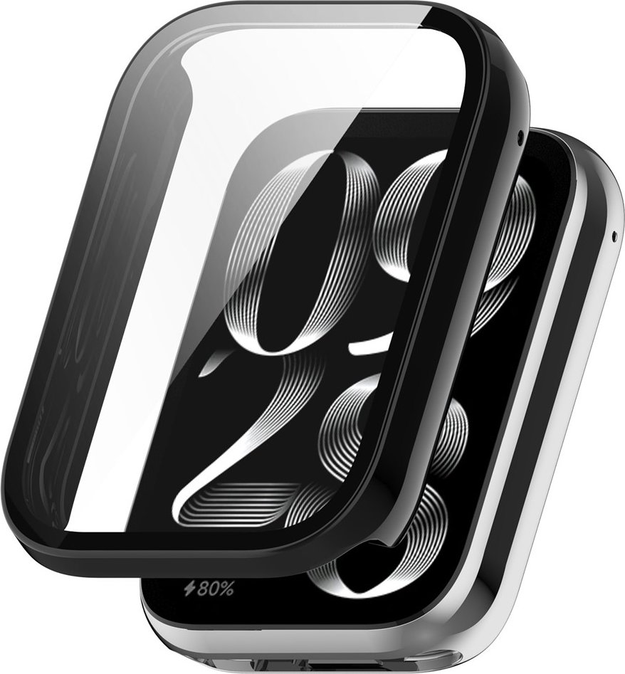 Overall plastové nasazovací pouzdro s ochranným sklem na Xiaomi Smart Band 8 Pro - černé
