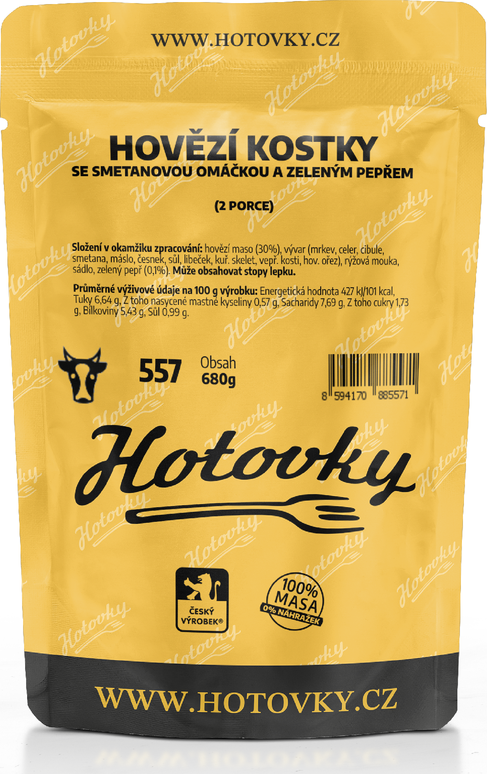 Hovězí kostky se smetanovou omáčkou a zeleným pepřem (2 porce)