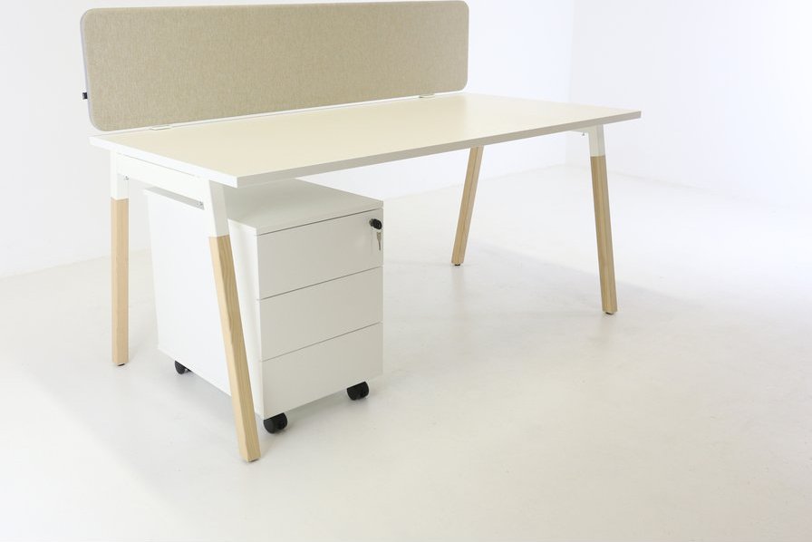 MDD Set: Stůl OGI W 160x80 + kontejner + paraván, bílá/dřevo