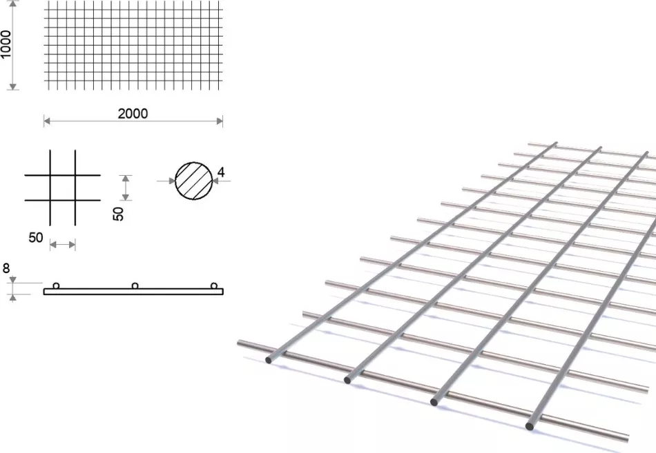Svařovaná síť 50x50, 1x2 m, průměr 4 mm