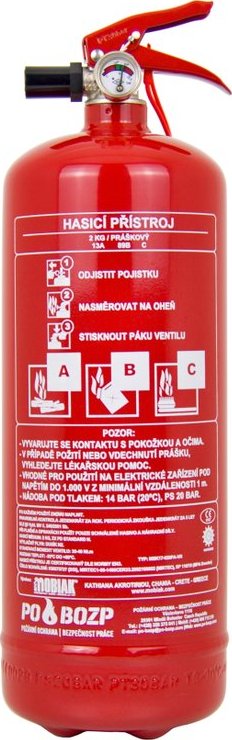 MOBIAK Hasicí přístroj práškový – P2 2kg, 13A/89B,C