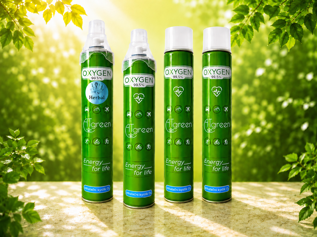ATgreen Startovací balíček inhalační kyslík O2 99,5% 4 ks + pulzní oxymetr