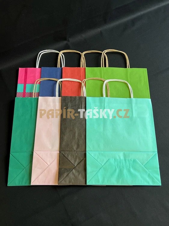 PAPÍROVÉ TAŠKY S KROUCENÝMI UCHY-BARVA MIX (Barevné papírové tašky )