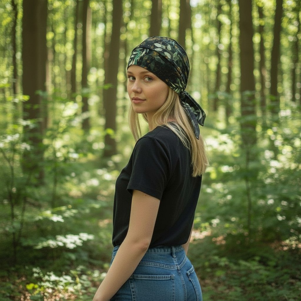 Ebbie Dámský bavlněný šátek bandana – SMARAGDOVÉ LISTY Velikost: UNI