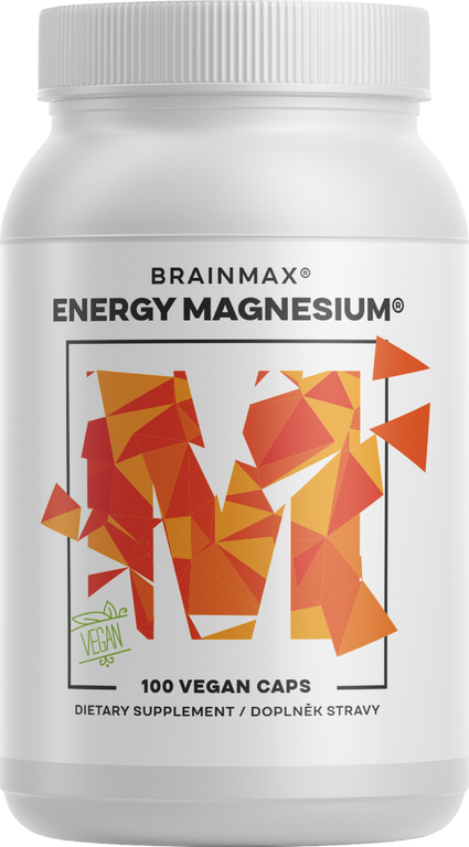 BrainMax Energy Magnesium®, Hořčík Malát 1000 mg, 100 rostlinných kapslí Vysoce vstřebatelný hořčík malát a vitamín B6 P5P, zásoba na 100 dní, doplněk stravy