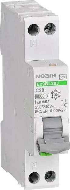 Noark Ex9BL20J 1PN B16 30mA A Jističochránič Noark 16 A, 30 mA, typ A, 6 kA, napěťově nezávislý
