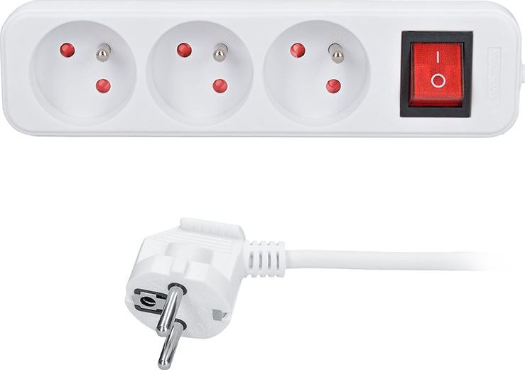 Solight prodlužovací přívod, 3 zásuvky, bílý, vypínač, 1,5m