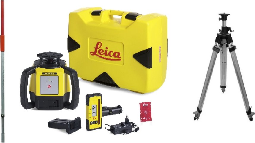 Leica Geosystems Rugby 640, rotační laser v kufru včetně baterie, nabíječky, RE 120, stativ a lať