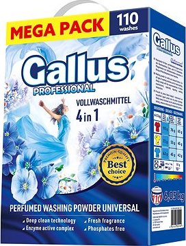 Gallus Professional 4v1 Universal Prášek na praní bílého a barevného prádla XXL 110 Pracích cyklů
