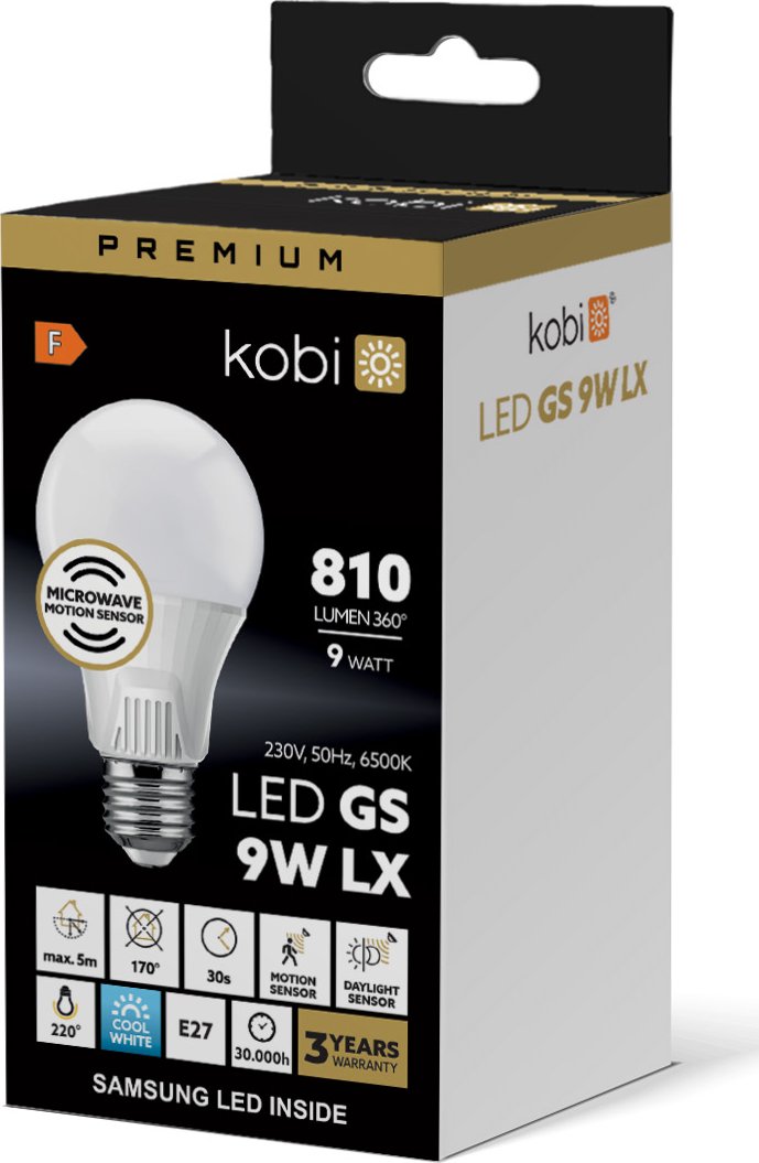 LED žárovka s pohybovým senzorem GS 9 W E27 6500 K LX Kobi Premium