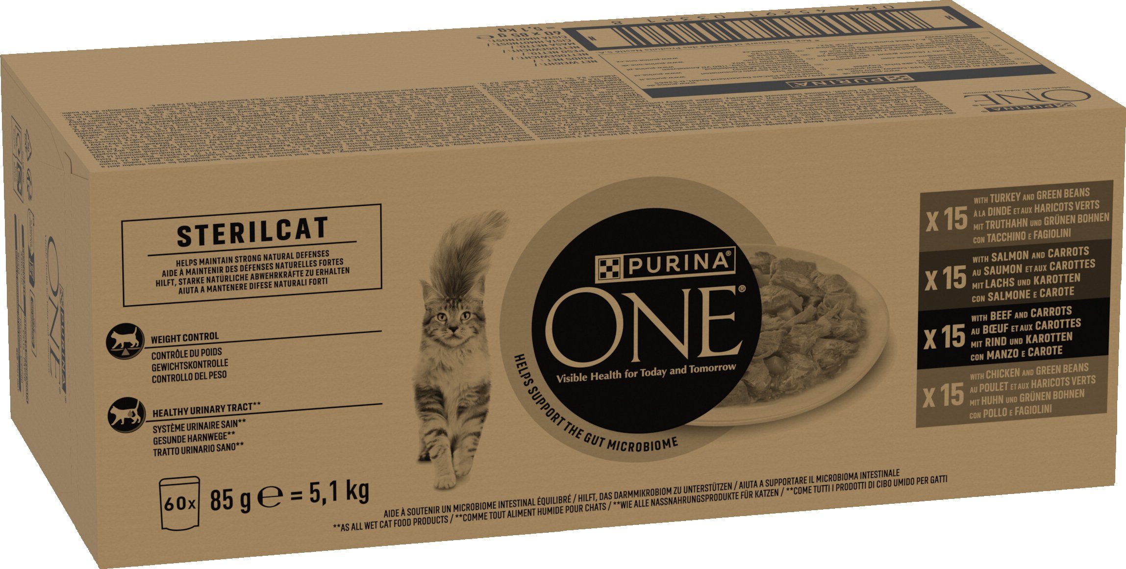PURINA ONE STERILCAT 60 x 85g Mini filetky s kuřetem, krůtou, hovězím, lososem se zeleninou