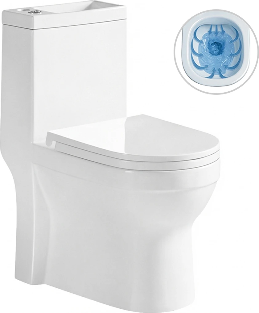 CERANO WC kombi s umývátkem Hygisink, Rimless + UF sedátko - spodní/zadní odpad - bílá lesklá - 71,5x36 cm - CER-664708