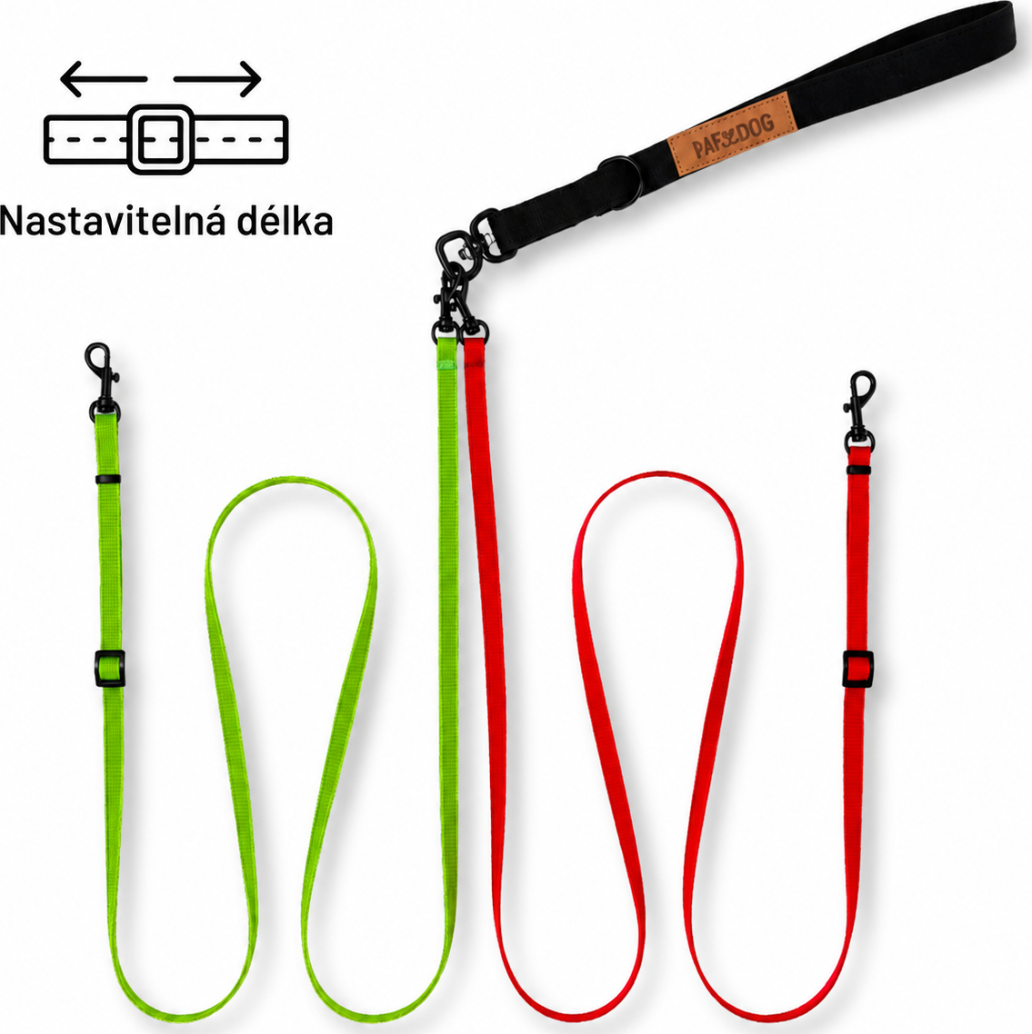Nastavitelné nezamotávací vodítko PafDog® pro 2 malé psy – plynule nastavitelná délka, výběr barev DÉLKA: 1,5 m, TYP RUČKY: GUMOVÁ
