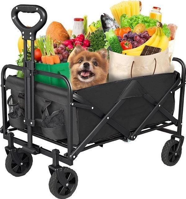 Přepravní skládací plážový vozík s teleskopickou rukojetí KX3306 100 l černý