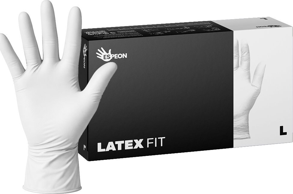 Espeon Latexové rukavice LATEX FIT 100 ks, pudrované, bílé, 5.0 g Velikost: L