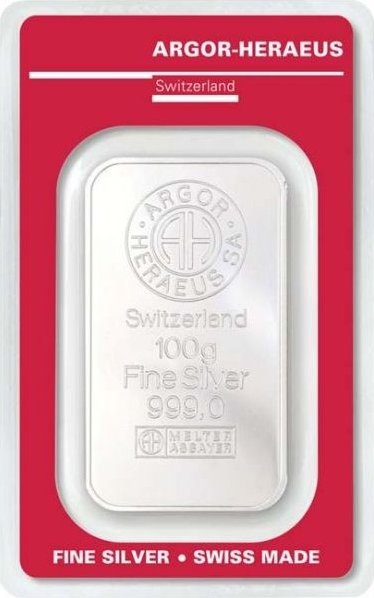 Argor-Heraeus/Heraeus 100 g - Investiční stříbrný slitek