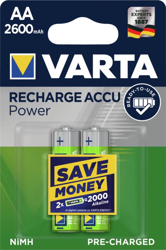 Baterie VARTA RECHARGEABLE POWER, AA Mignon, blistr, 2 ks 1,2V 2100m AH Ni-MH