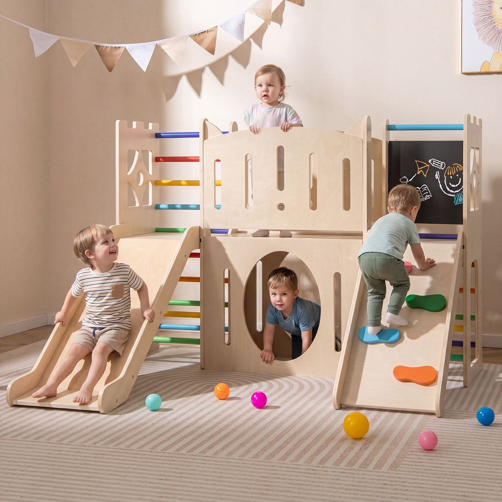 Costway Montessori dětské interiérové hřiště 8 v1 SKY PREMIUM Color