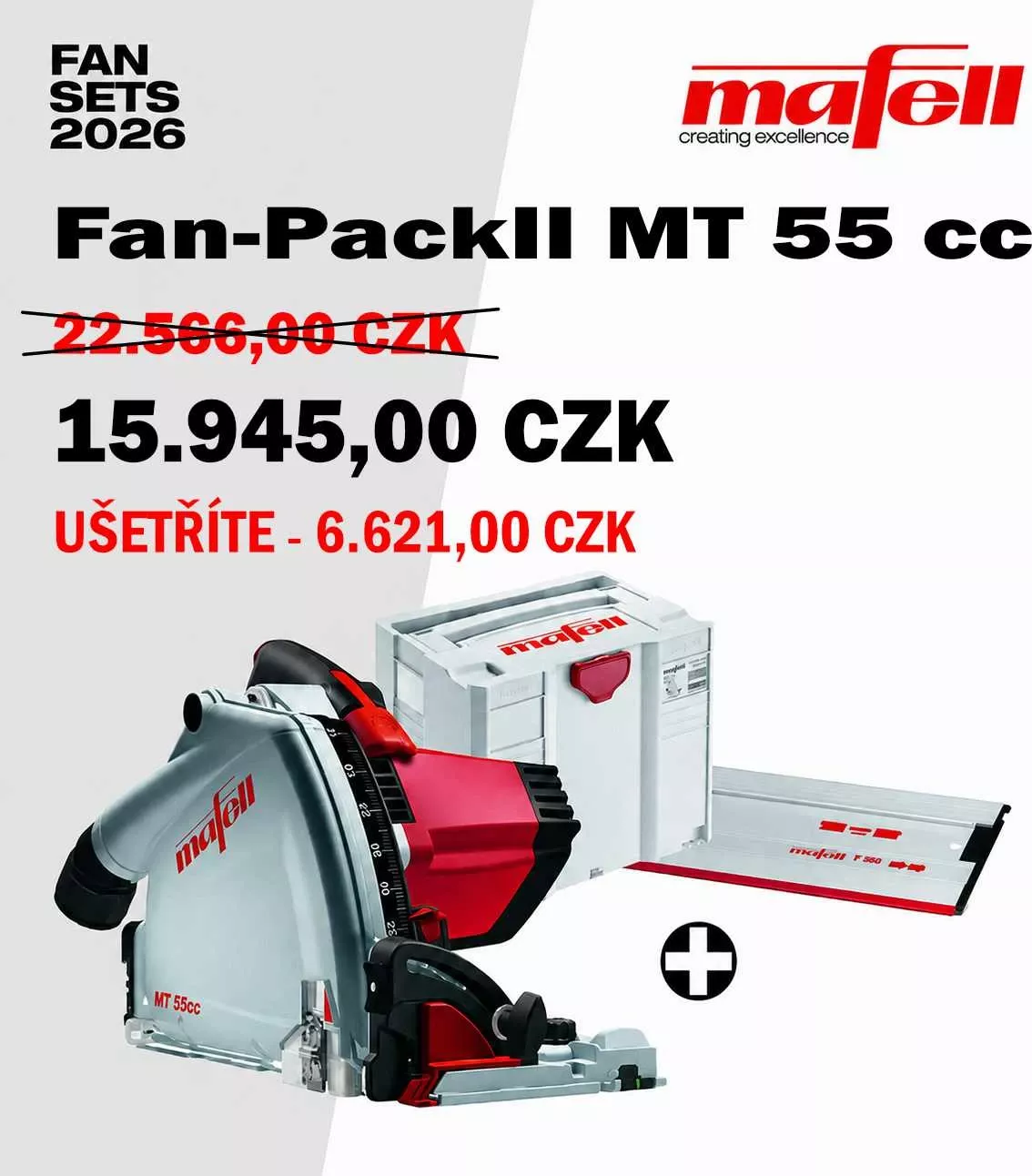 Mafell - Fan Pack II- ponorná pila MT 55 s vodící lištou + kotouč