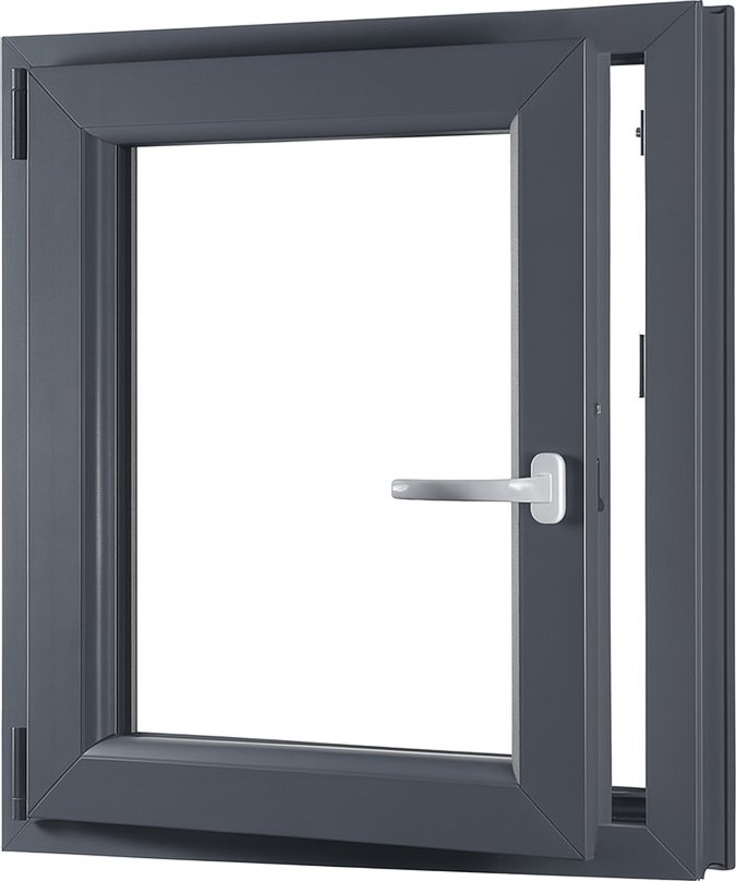 SKLADOVÁ-OKNA.cz Jednokřídlé plastové okno sklepní 600x900 mm mm, antracit / bílé, dvojsklo, levé, OLIMPIA 60 AD Bílá dovnitř / Šedá antracit ven (struktura dřeva)