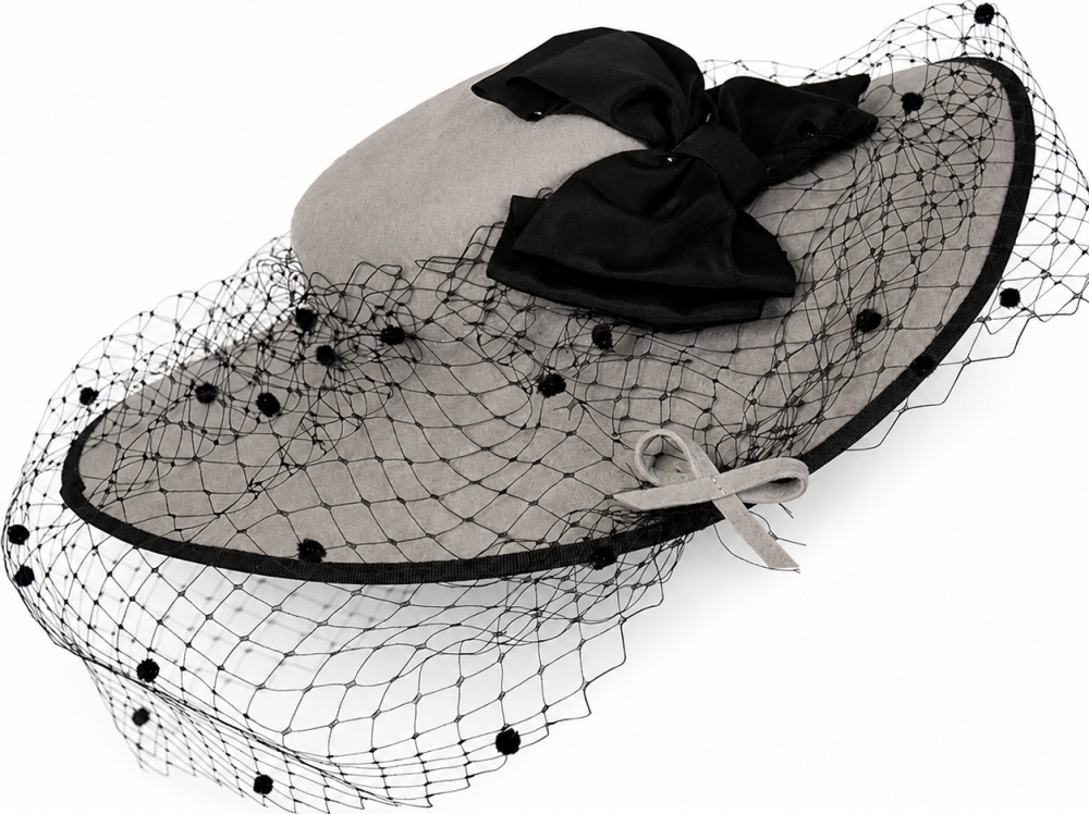 Dámský elegantní nízký klobouk se závojem - ČERNÝ S-M (56-57 cm)