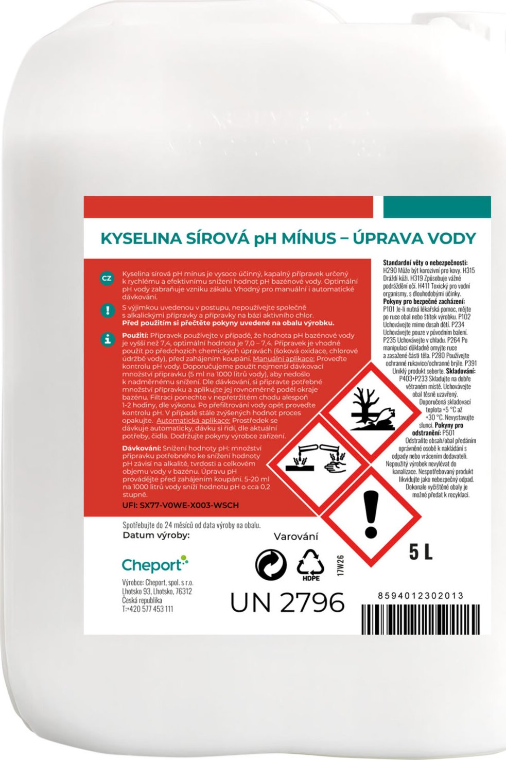 Kyselina sírová pH mínus-úprava vody 20 l
