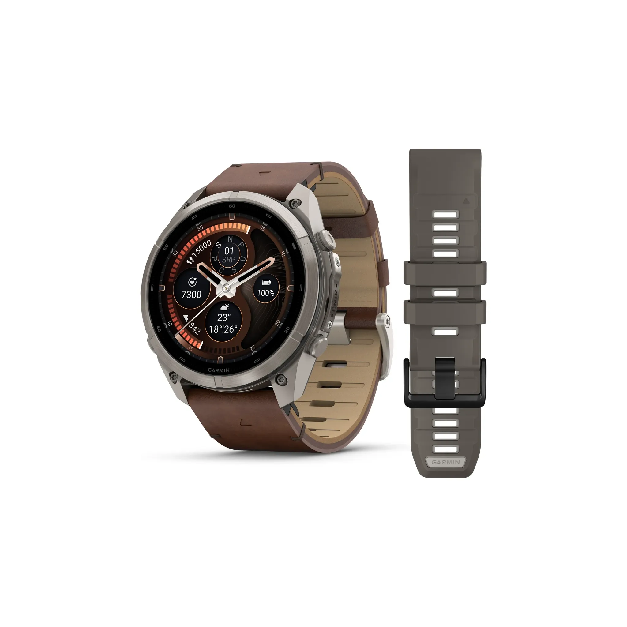 Fotografie 6 - Chytré hodinky Garmin fēnix 9 Pro 51 mm inReach Titanium/Walnut Leather Band